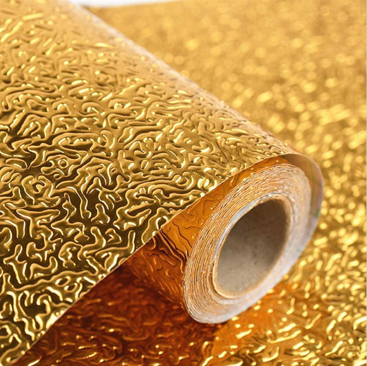 Kitchen Sheets for Shelves - Waterproof Cupboard Mats Roll (Golden Foil Paper)